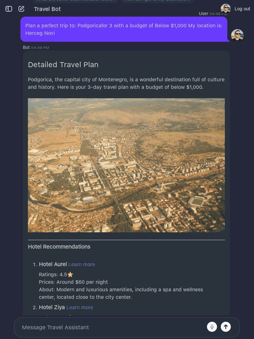 Travel Bot AI Assistant screenshot