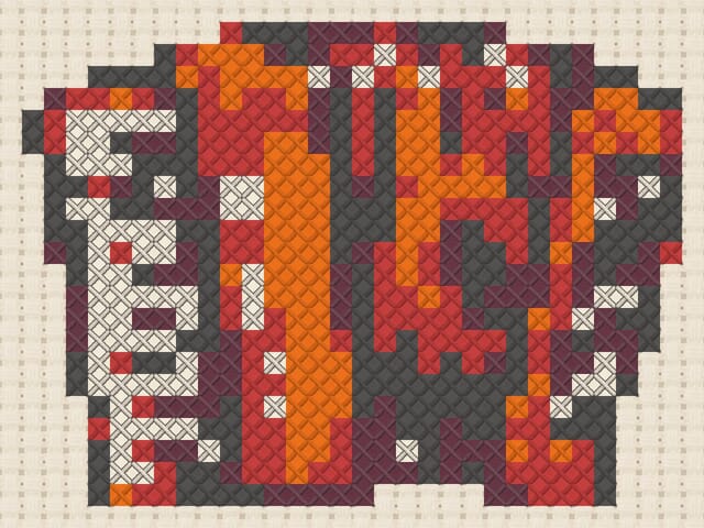 Accordion finished in cross stitch on Aida cloth
