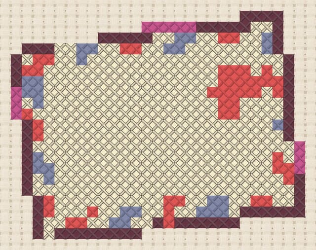 Airmail envelope finished in cross stitch on Aida cloth