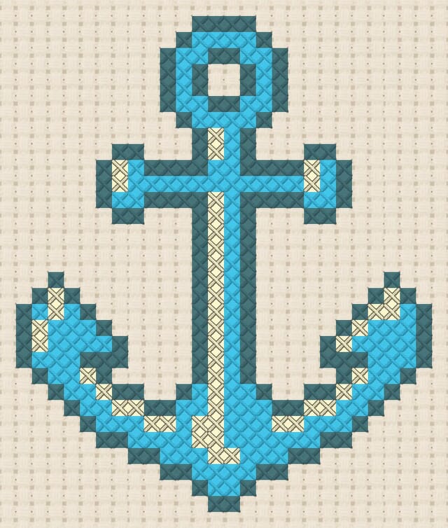 Anchor finished in cross stitch on Aida cloth
