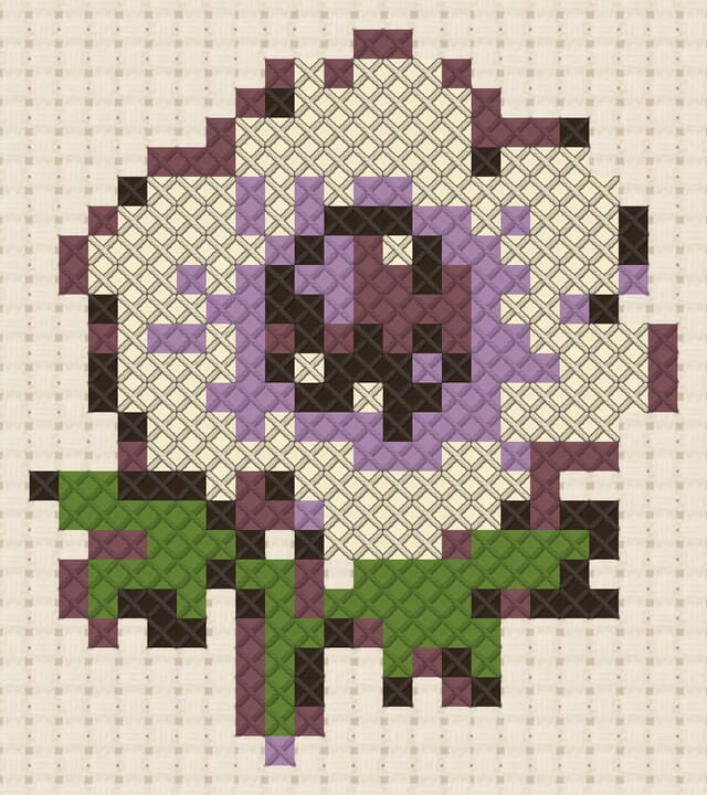 Anemone finished in cross stitch on Aida cloth
