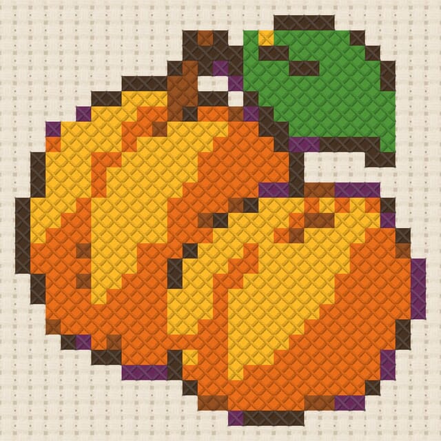 Apricots finished in cross stitch on Aida cloth