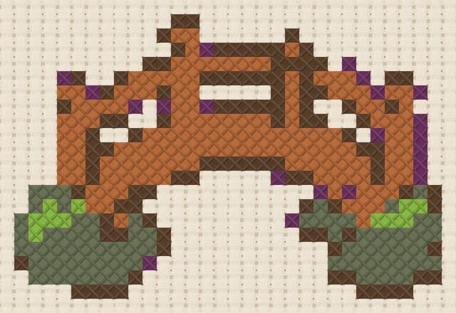 Arched footbridge finished in cross stitch on Aida cloth