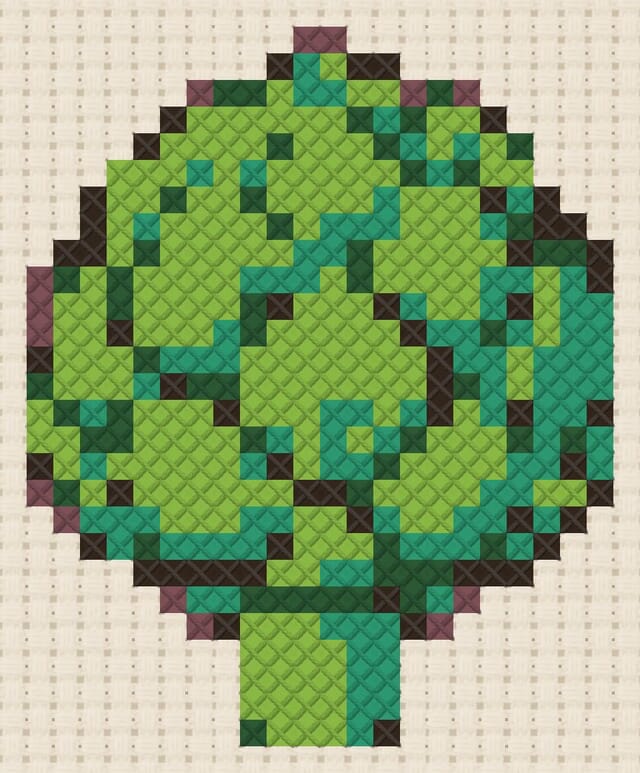 Artichoke finished in cross stitch on Aida cloth