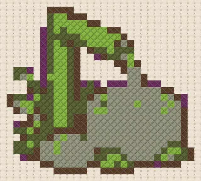 Bamboo fountain finished in cross stitch on Aida cloth
