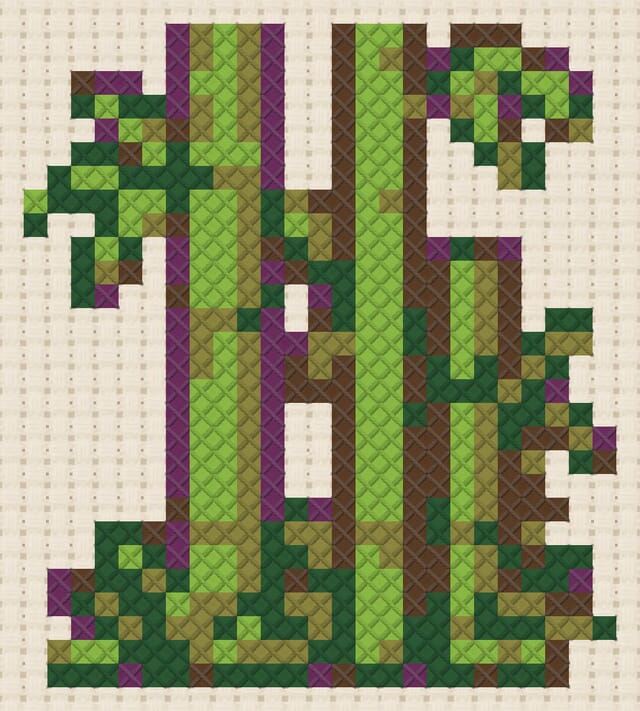 Bamboo grove finished in cross stitch on Aida cloth