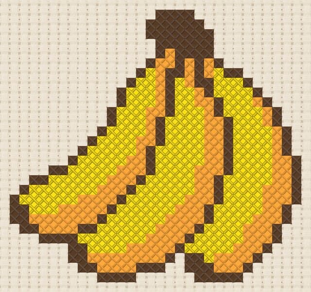 Banana bunch finished in cross stitch on Aida cloth
