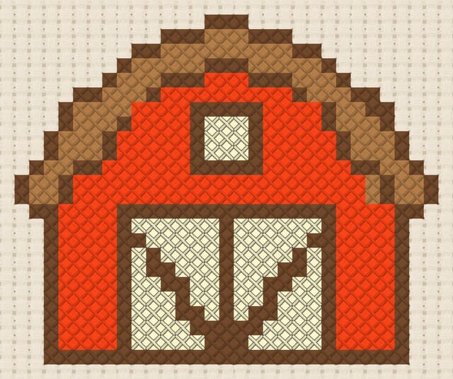 Barn finished in cross stitch on Aida cloth