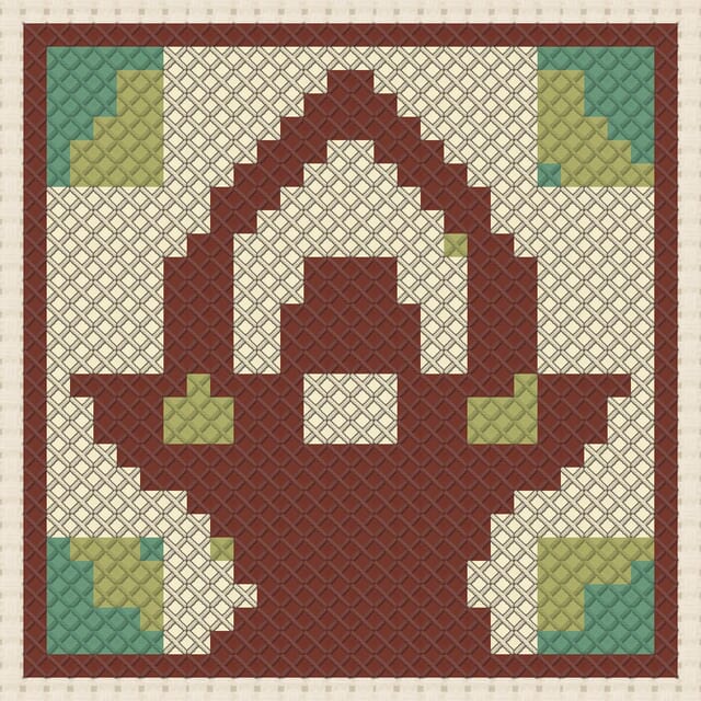 Basket quilt block finished in cross stitch on Aida cloth