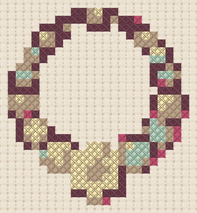 Beaded necklace finished in cross stitch on Aida cloth
