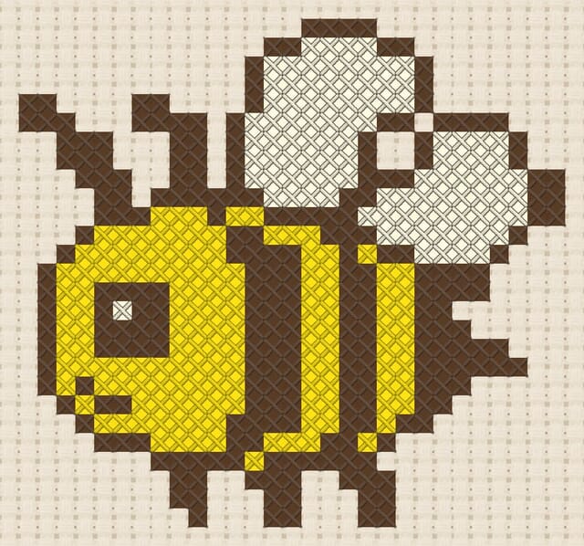 Bee finished in cross stitch on Aida cloth