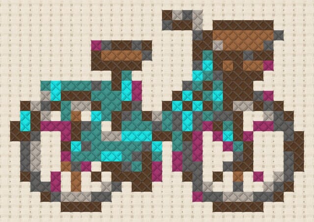 Bicycle finished in cross stitch on Aida cloth