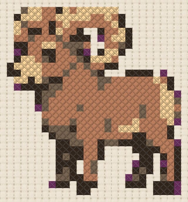 Bighorn sheep finished in cross stitch on Aida cloth