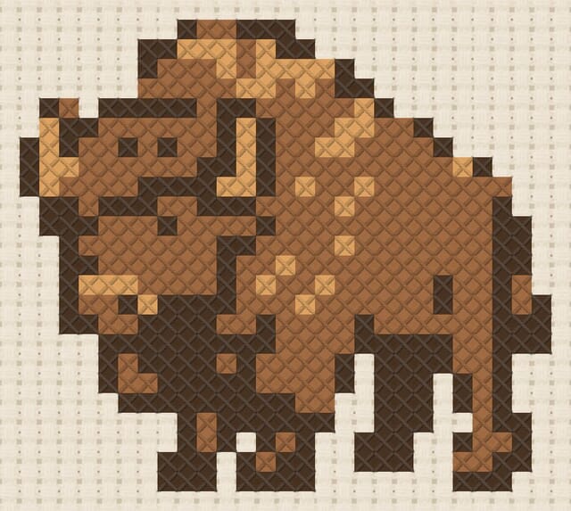 Bison finished in cross stitch on Aida cloth