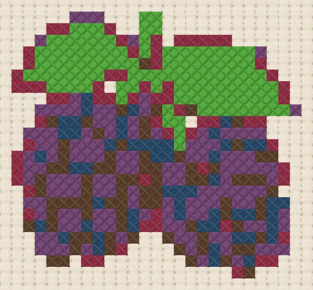 Blackberries finished in cross stitch on Aida cloth