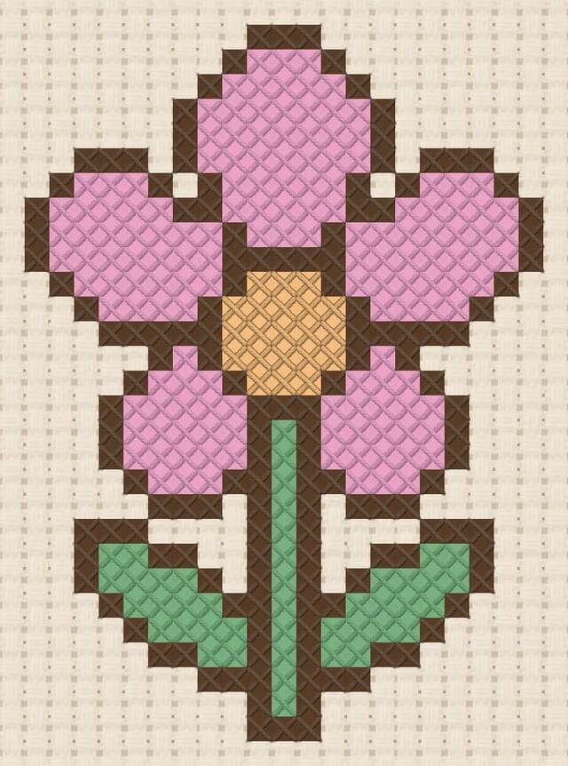Blossom finished in cross stitch on Aida cloth