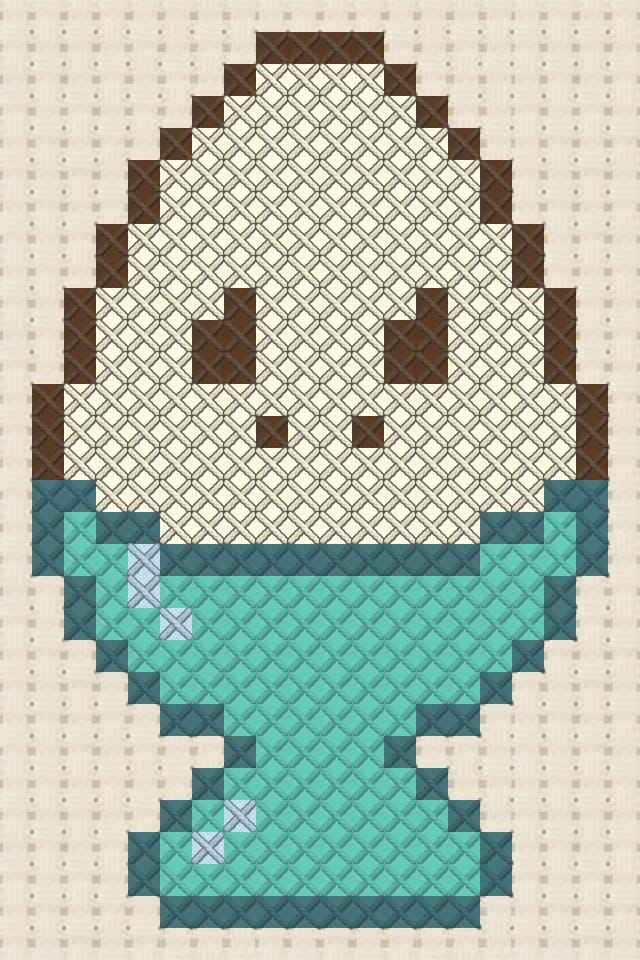 Boiled egg in a cup finished in cross stitch on Aida cloth