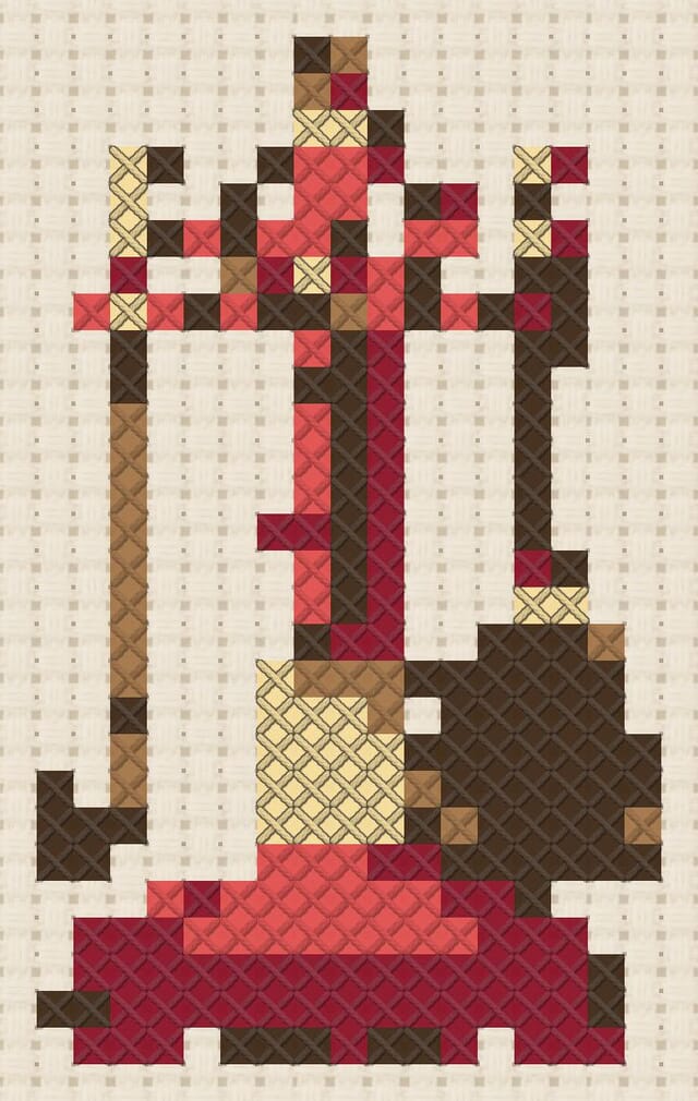 Fireside tool stand finished in cross stitch on Aida cloth