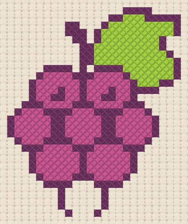 Bunch of grapes finished in cross stitch on Aida cloth