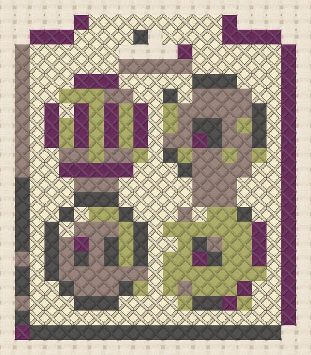 Button card finished in cross stitch on Aida cloth