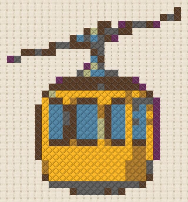 Cable car finished in cross stitch on Aida cloth