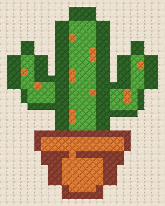 Cactus finished in cross stitch on Aida cloth