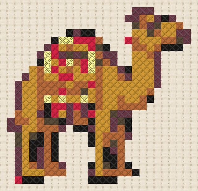 Camel finished in cross stitch on Aida cloth