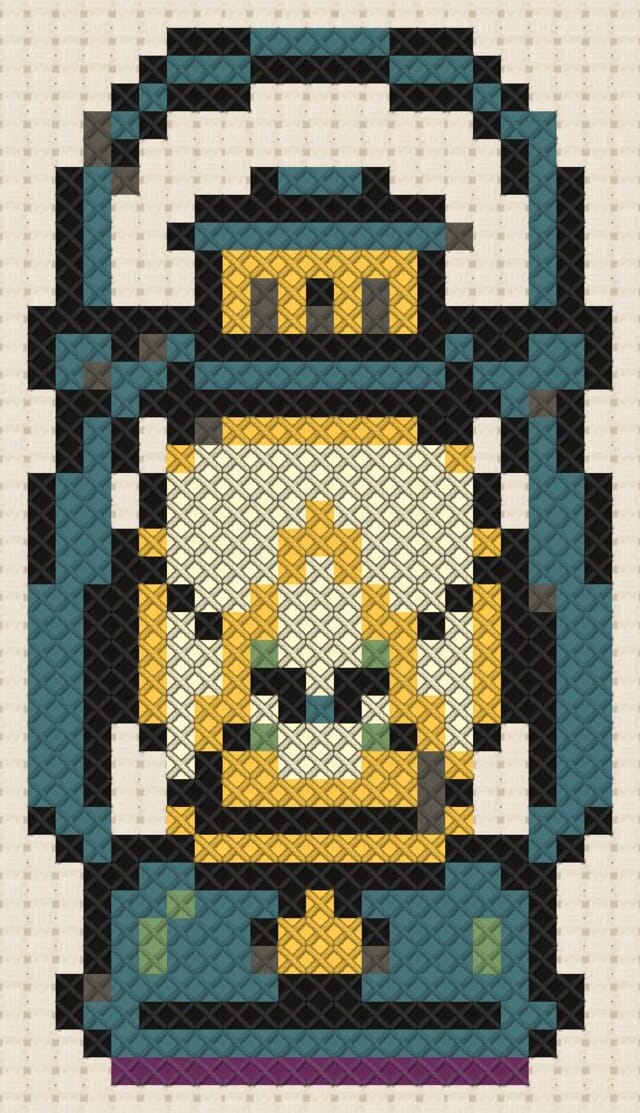 Camping lantern finished in cross stitch on Aida cloth