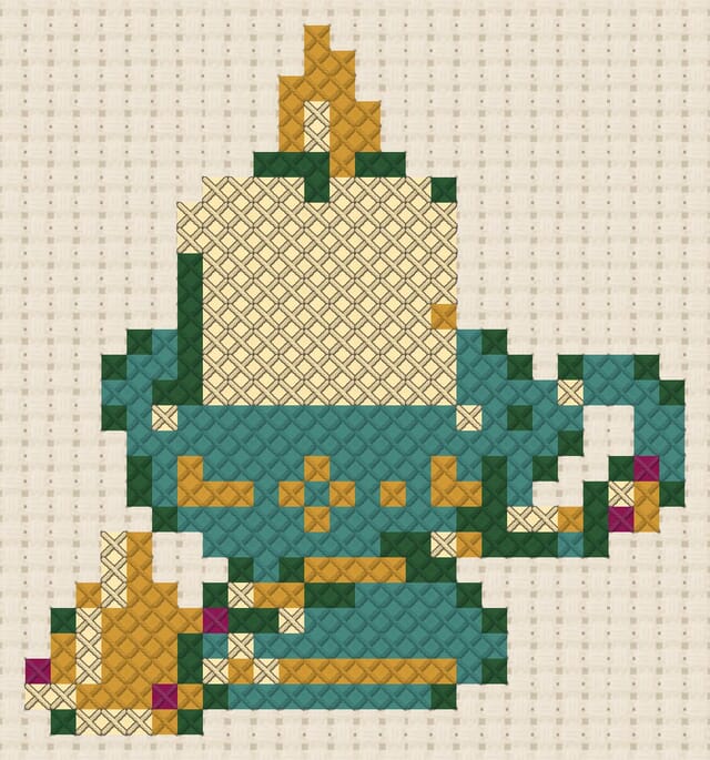 Candle and snuffer finished in cross stitch on Aida cloth