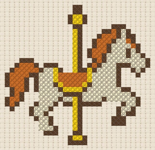 Carousel horse finished in cross stitch on Aida cloth