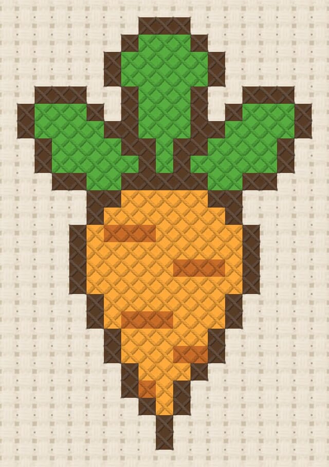 Carrot finished in cross stitch on Aida cloth