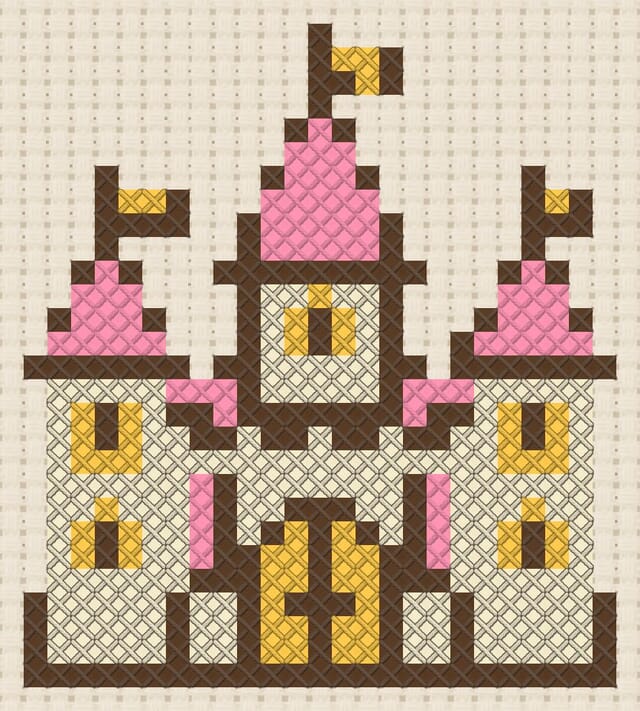 Castle finished in cross stitch on Aida cloth