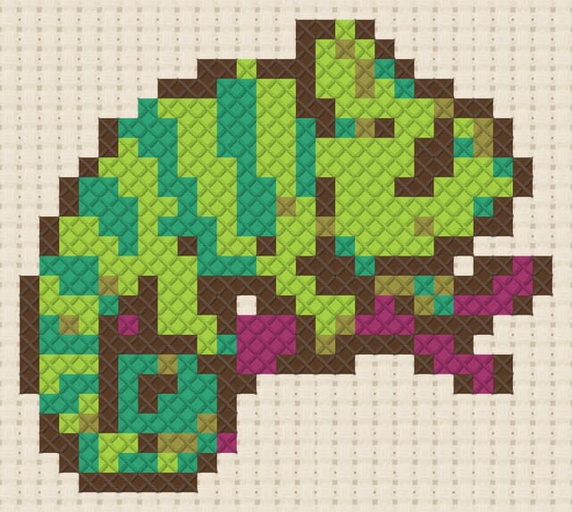 Chameleon finished in cross stitch on Aida cloth