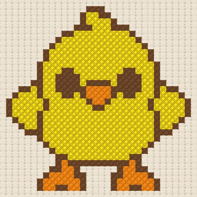 Chick finished in cross stitch on Aida cloth