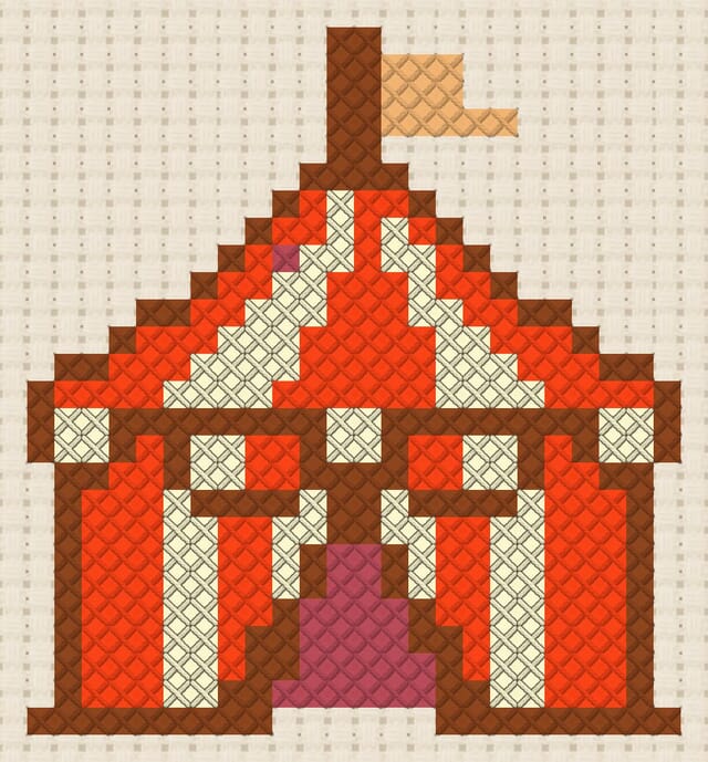 Circus tent finished in cross stitch on Aida cloth