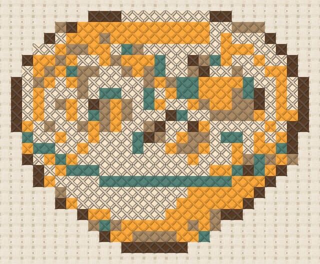 Clam chowder finished in cross stitch on Aida cloth