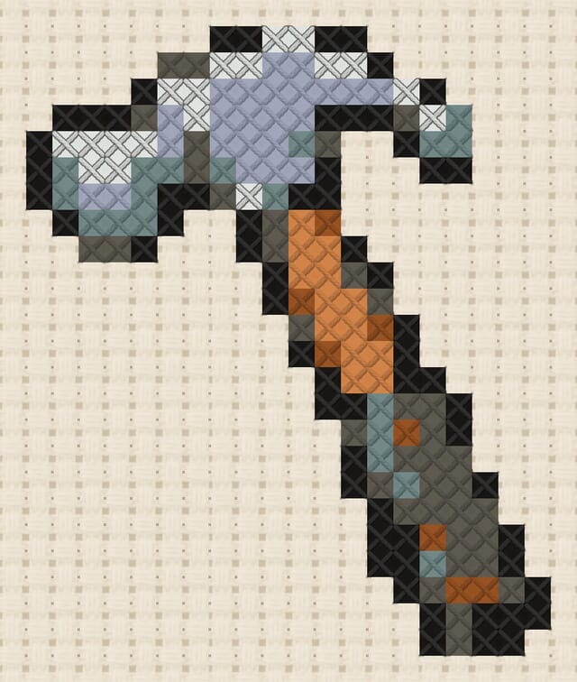 Claw hammer finished in cross stitch on Aida cloth