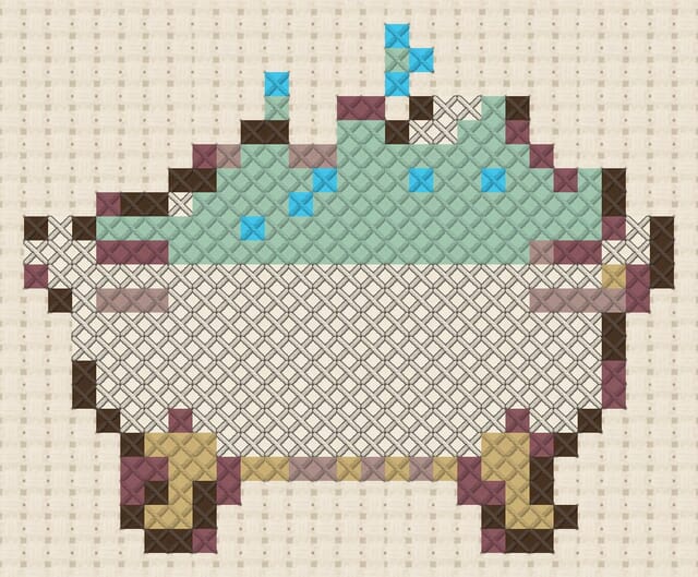 Clawfoot bathtub finished in cross stitch on Aida cloth