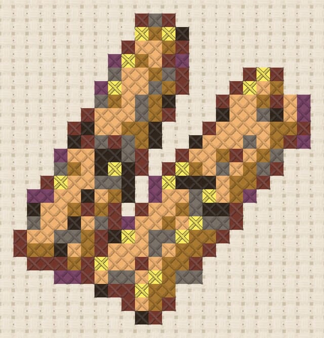 Clothes pegs finished in cross stitch on Aida cloth