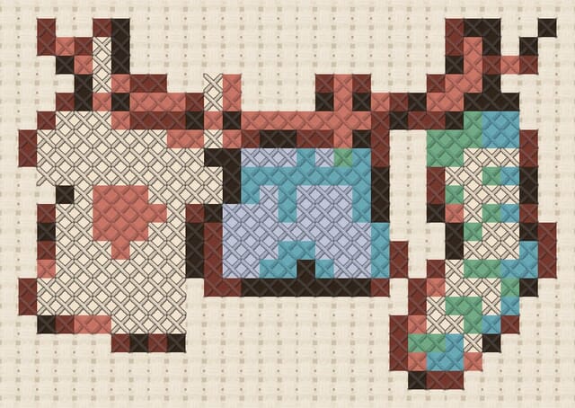 Clothesline finished in cross stitch on Aida cloth
