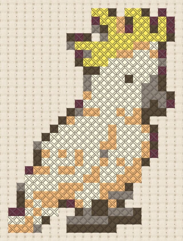 Cockatoo finished in cross stitch on Aida cloth