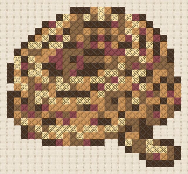 Coiled rope finished in cross stitch on Aida cloth