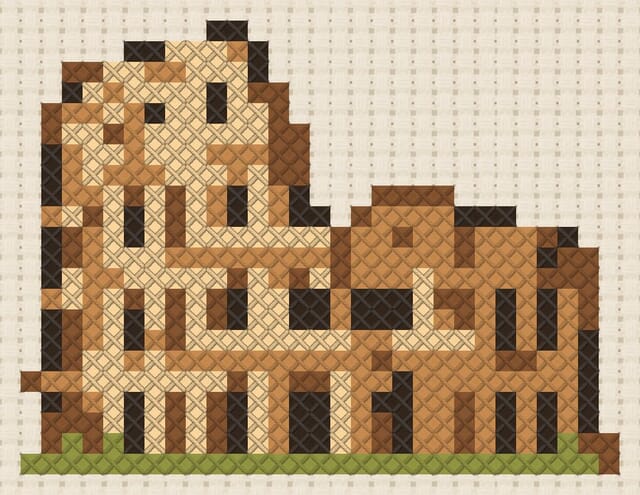 Colosseum finished in cross stitch on Aida cloth