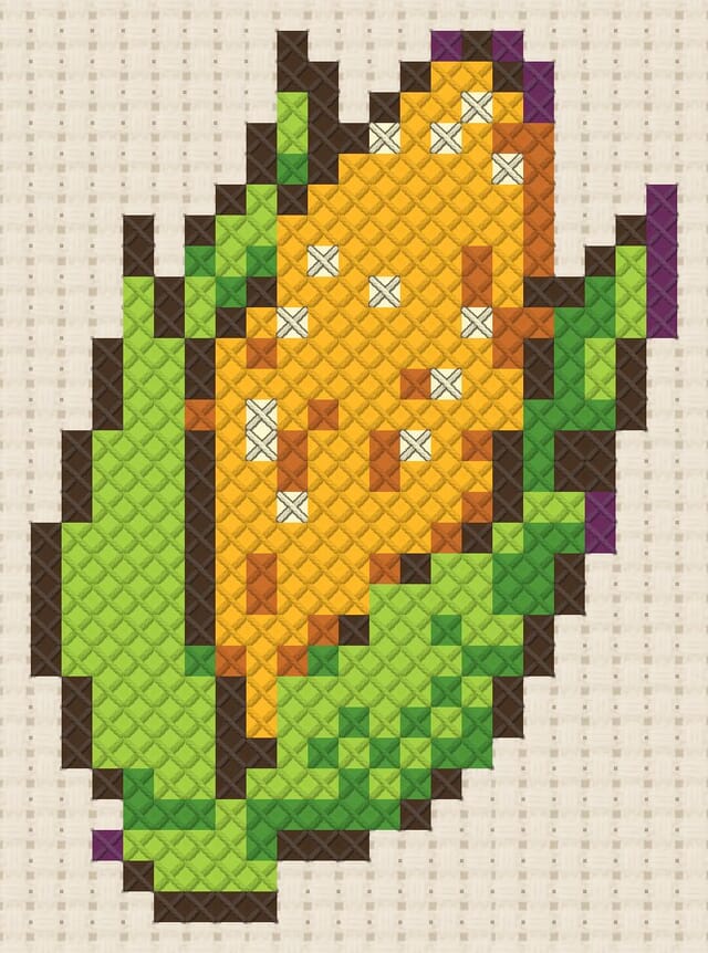 Corn cob finished in cross stitch on Aida cloth