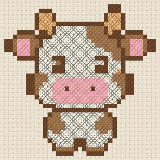 Cow finished in cross stitch on Aida cloth