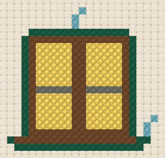 Cozy window with rain finished in cross stitch on Aida cloth