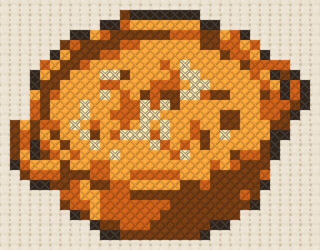 Crab bisque finished in cross stitch on Aida cloth