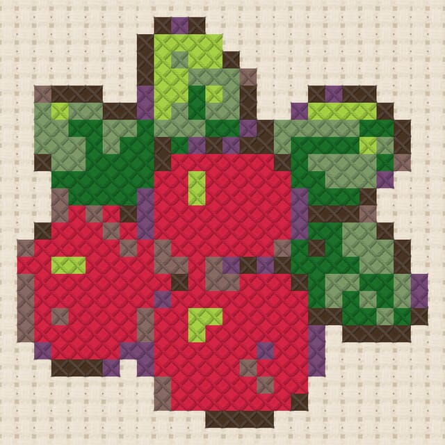 Cranberries finished in cross stitch on Aida cloth