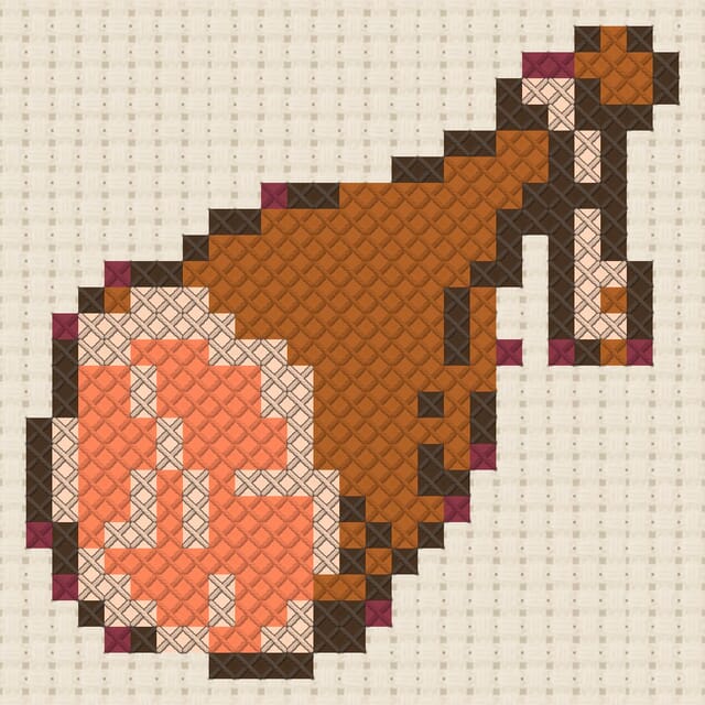 Cured ham finished in cross stitch on Aida cloth