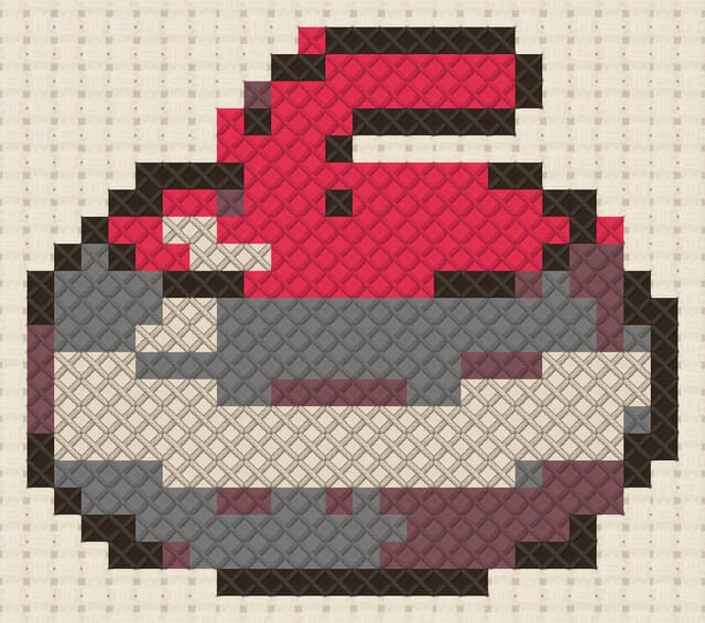 Curling stone finished in cross stitch on Aida cloth